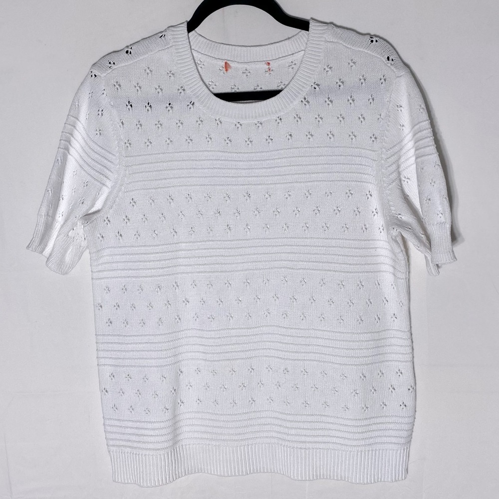 Joe Fresh White Knit Crew Neck Short Sleeve Sweater S